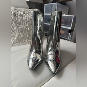 Metallic silver booties